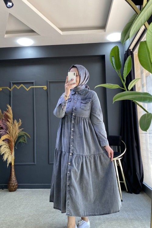 LİVA KOT ELBİSE Gri