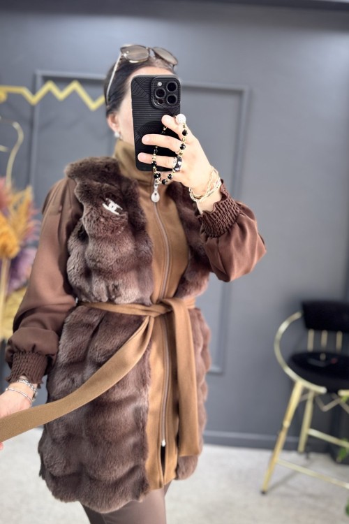 Premium kürk yelek  Kahverengi