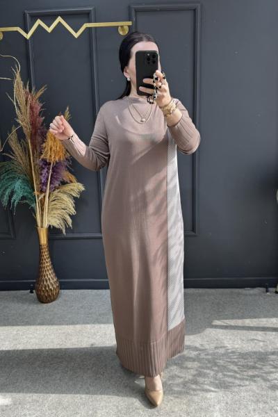 Güzide merserize elbise (2959) Sütlü Kahve