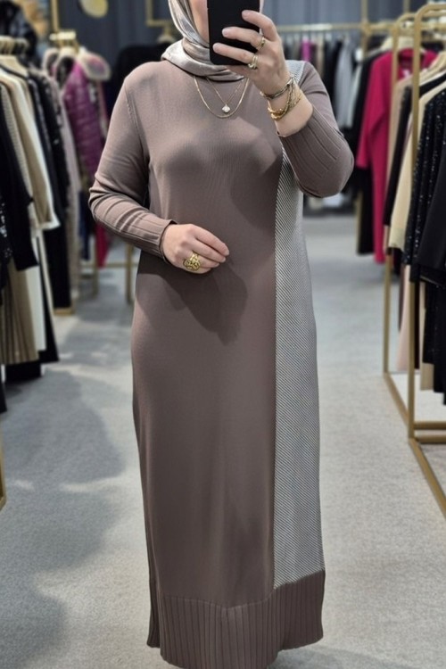Güzide merserize elbise (2959) Sütlü Kahve