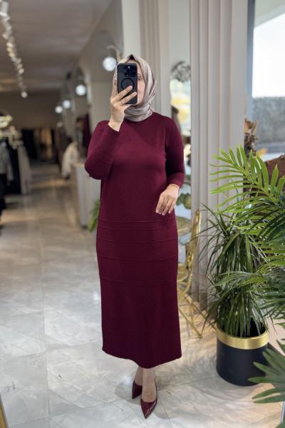 TUBA MERSERİZE ELBİSE(2955) Bordo