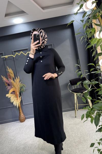 Henza merserize elbise (2985) Siyah