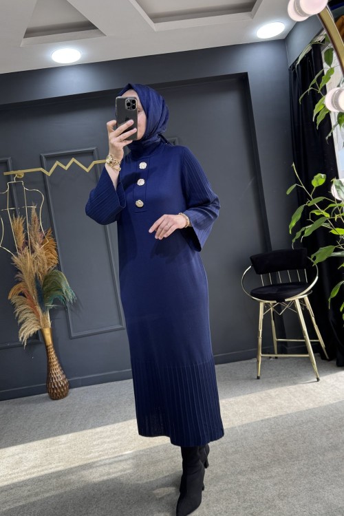 Umay merserize elbise Lacivert