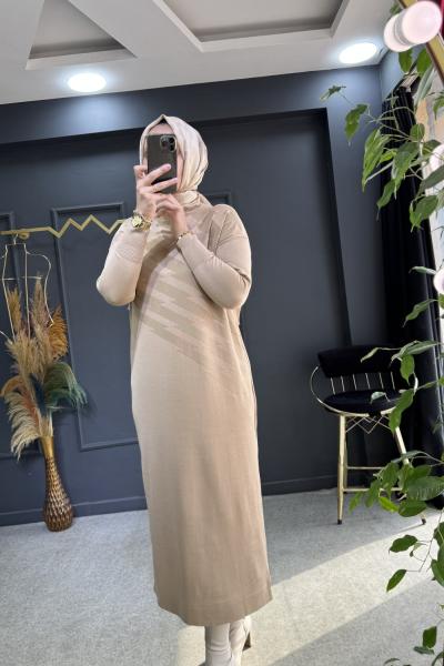 Sina merserize elbise(2881) Bej