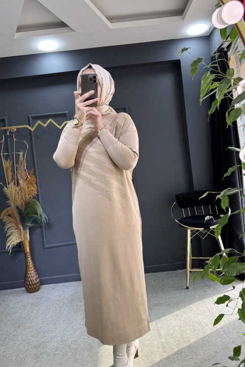 Sina merserize elbise(2881) Bej