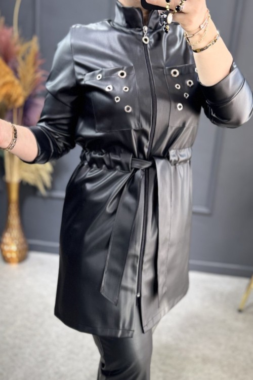 Black deri ceket kap  Siyah