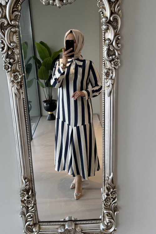 Sira elbise  Lacivert Çizgili