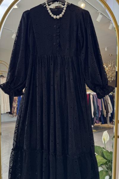 Bahar dantelel elbise Siyah