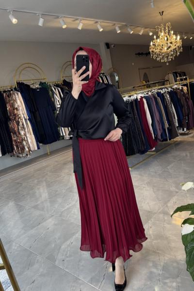 Bera pileli etek Bordo