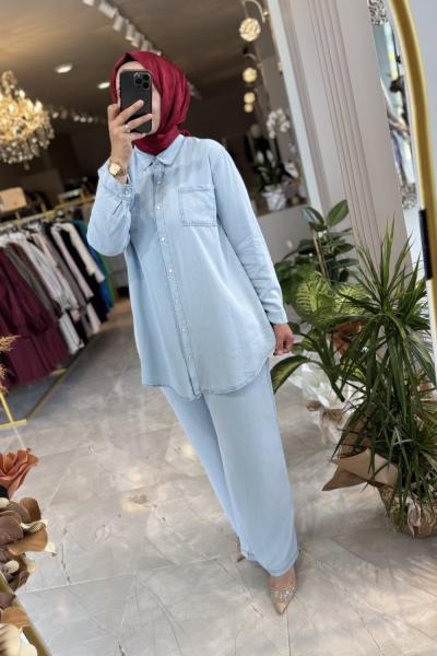 Tencel kot takım  Açık Mavi