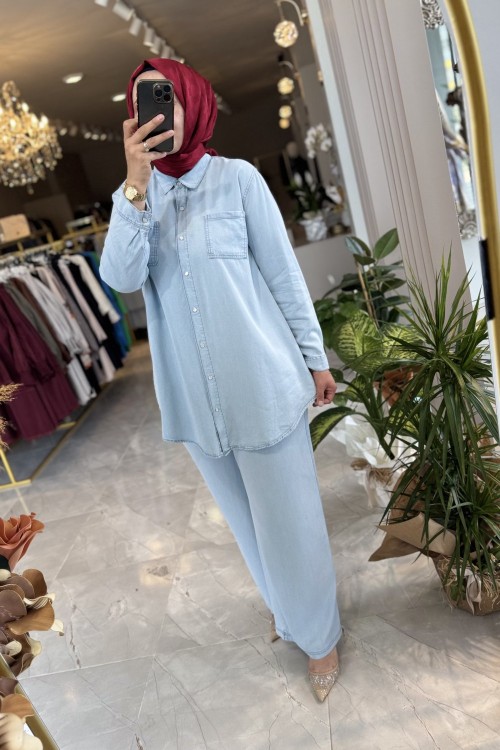 TENCEL KOT GÖMLEK Açık Mavi