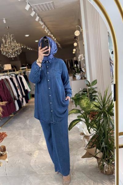 Tencel  kot takım Mavi