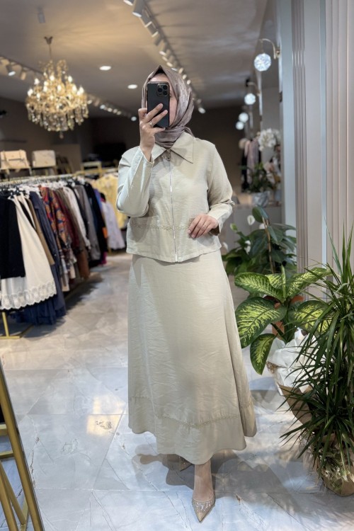 HİLYE ETEKLİ TAKIM Bej