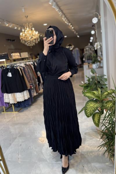 Gazella kırışık etek  Siyah