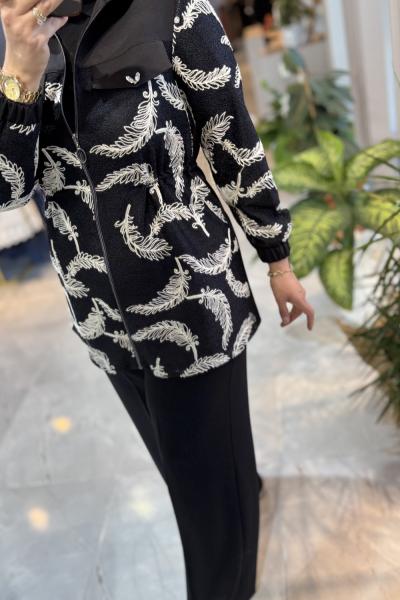 DOUBLE BAHAR CEKET(İŞLEME ) Siyah Ekru