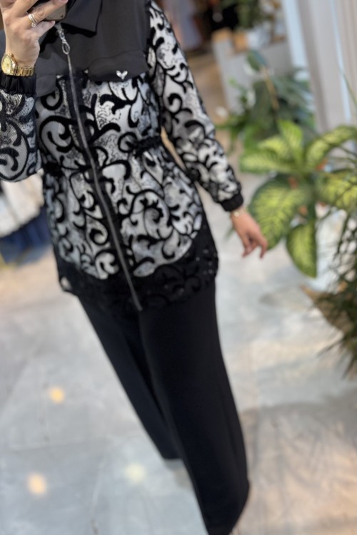 DOUBLE BAHAR CEKET(KADİFE ) Siyah