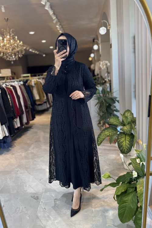 Firuze abaya ikili takım  Siyah
