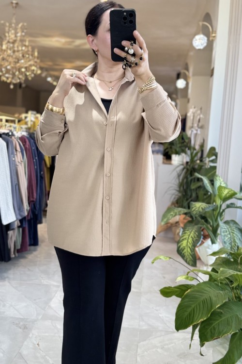 NEFİSE OVERSİZE GÖMLEK Vizon