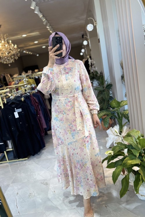 SİMA ELBİSE Bej - Lila