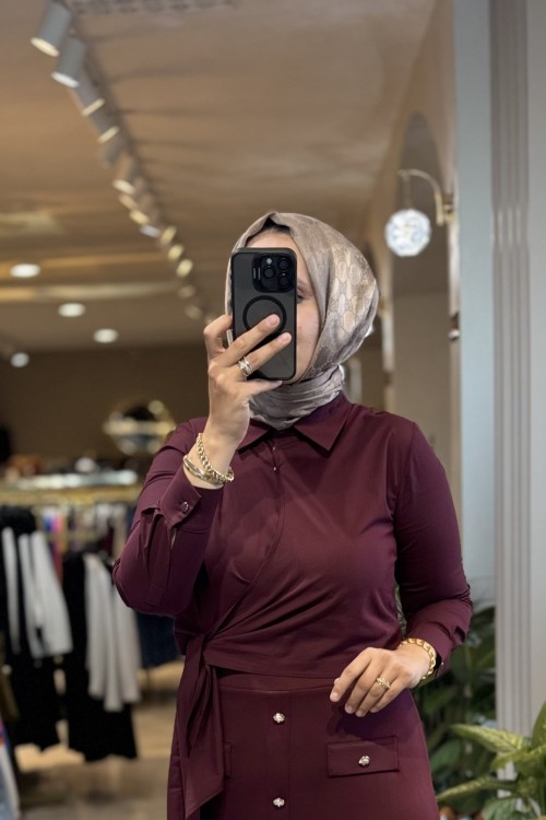 YANDAN BAGLAMA DET GÖMLEK NPRİVE F19352 Bordo