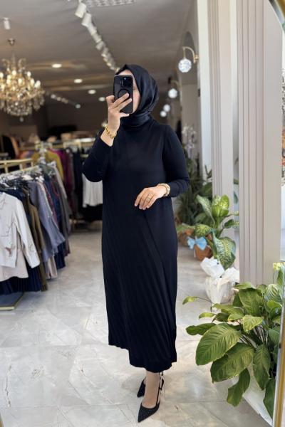 ARYA 3525 MERSERİZE ELBİSE Siyah