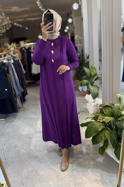 FARAH 3532 MERSERİZE ELBİSE Mor
