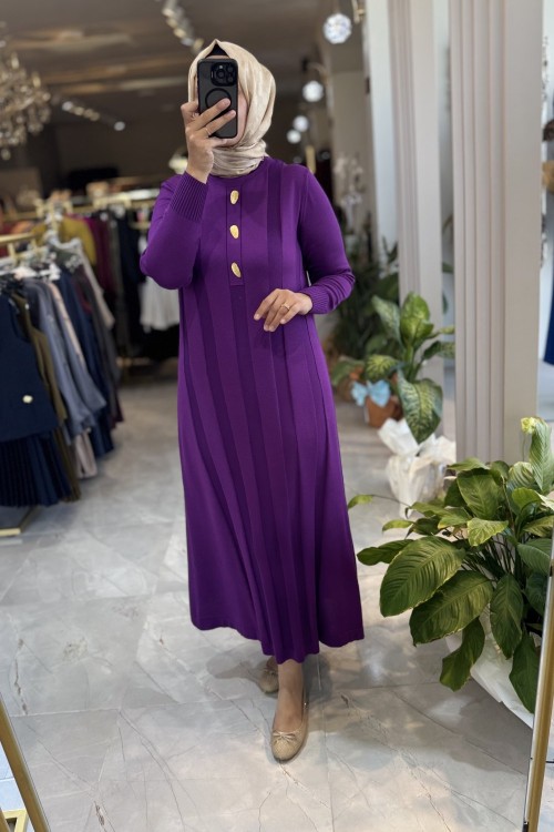 FARAH 3532 MERSERİZE ELBİSE Mor