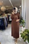 LASE 3536 MERSERİZE ELBİSE Kahverengi
