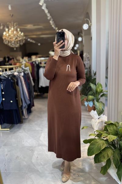 LASE 3536 MERSERİZE ELBİSE Kahverengi