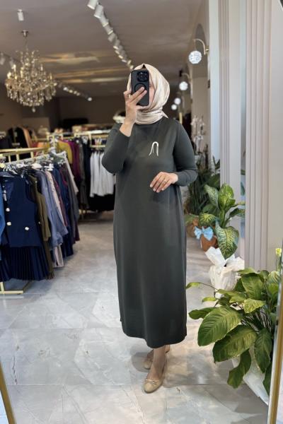 LASE 3536 MERSERİZE ELBİSE Haki