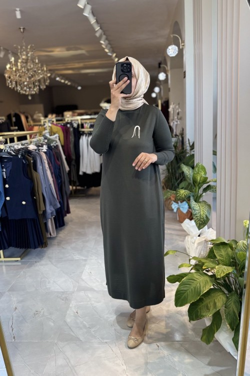 LASE 3536 MERSERİZE ELBİSE Haki