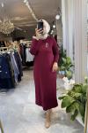 LASE 3536 MERSERİZE ELBİSE Bordo