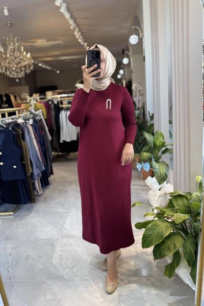 LASE 3536 MERSERİZE ELBİSE Bordo