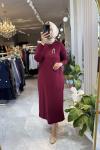 LASE 3536 MERSERİZE ELBİSE Bordo