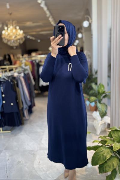 LASE 3536 MERSERİZE ELBİSE Lacivert