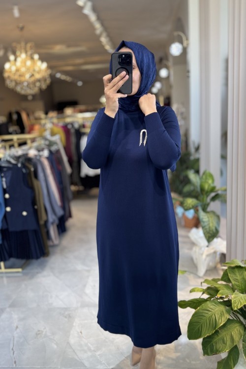 LASE 3536 MERSERİZE ELBİSE Lacivert