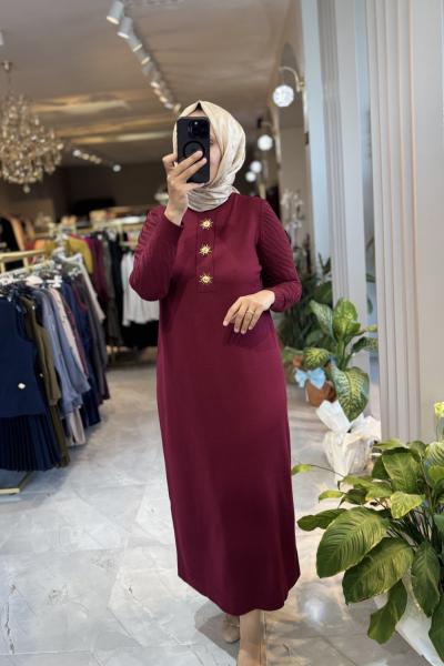 SAHRA 3533 MERSERİZE ELBİSE Bordo