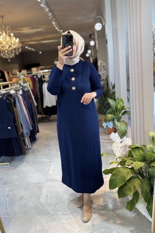 SAHRA 3533 MERSERİZE ELBİSE Lacivert