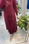 FARAH 3532 MERSERİZE ELBİSE Bordo
