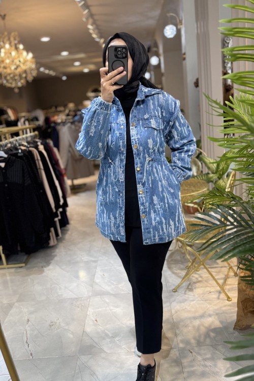 NPRİVE 4207 KOL DETAYI ÇIKABİLİR KOT CEKET Mavi