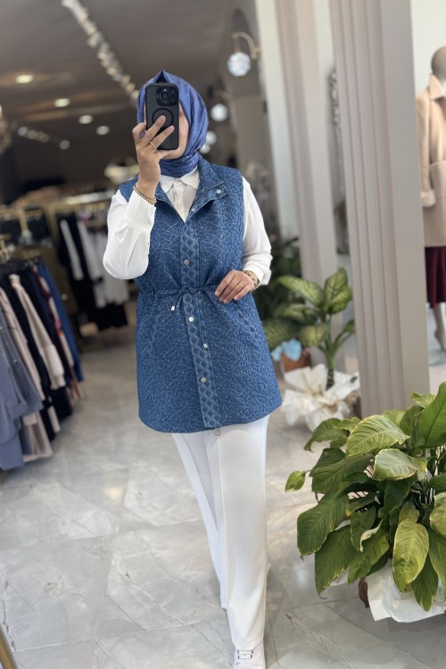 NPRİVE 4269 JEAN KARIŞIMLI YELEK Açık İndigo