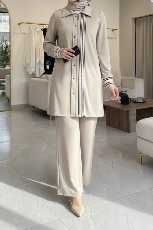 7105 TAKIM RİBANA DETAY TAKIM Bej