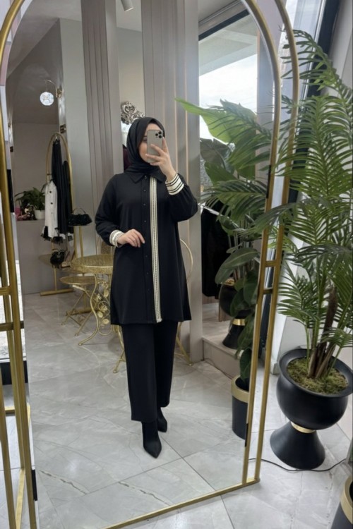 7105 RİBANA DETAY TAKIM Siyah