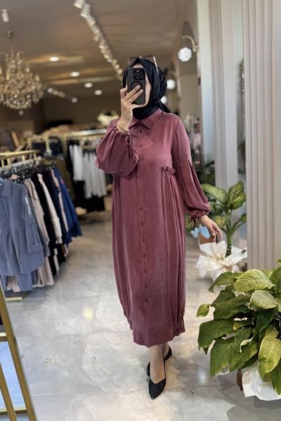 QEFFA ETEK UCU RİBANALI ELBİSE Bordo