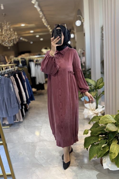 QEFFA ETEK UCU RİBANALI ELBİSE Bordo