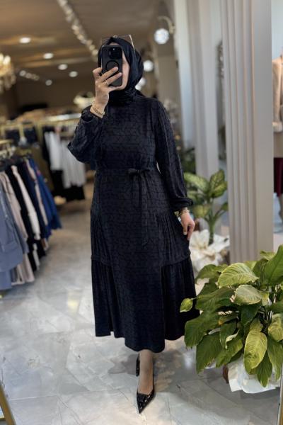 QEFFA 380 DESENLİ ELBİSE Siyah