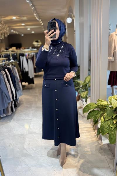 DÜĞME DETAY ETEK Lacivert