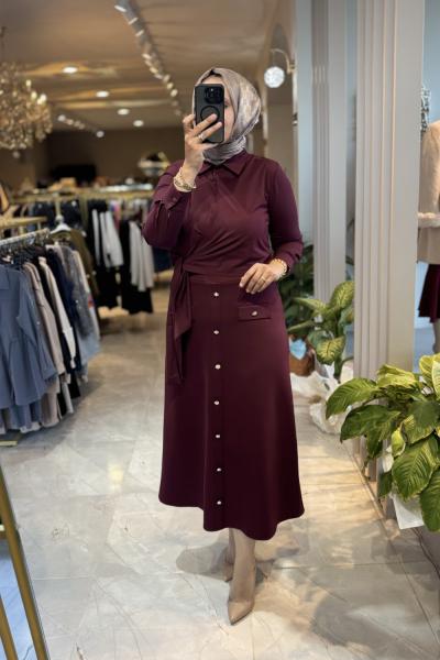 DÜĞME DETAY ETEK Bordo