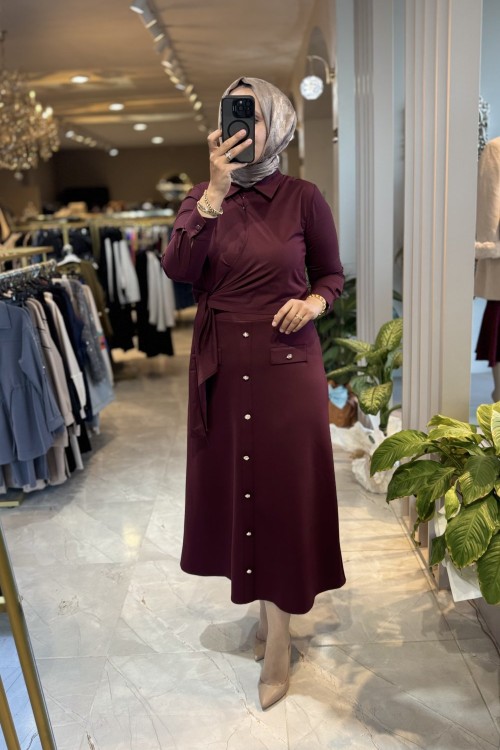 DÜĞME DETAY ETEK Bordo