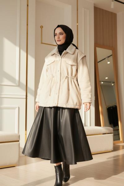 NPRIVE 4122 KOL ÇIKMA DERİ MONT  Bej